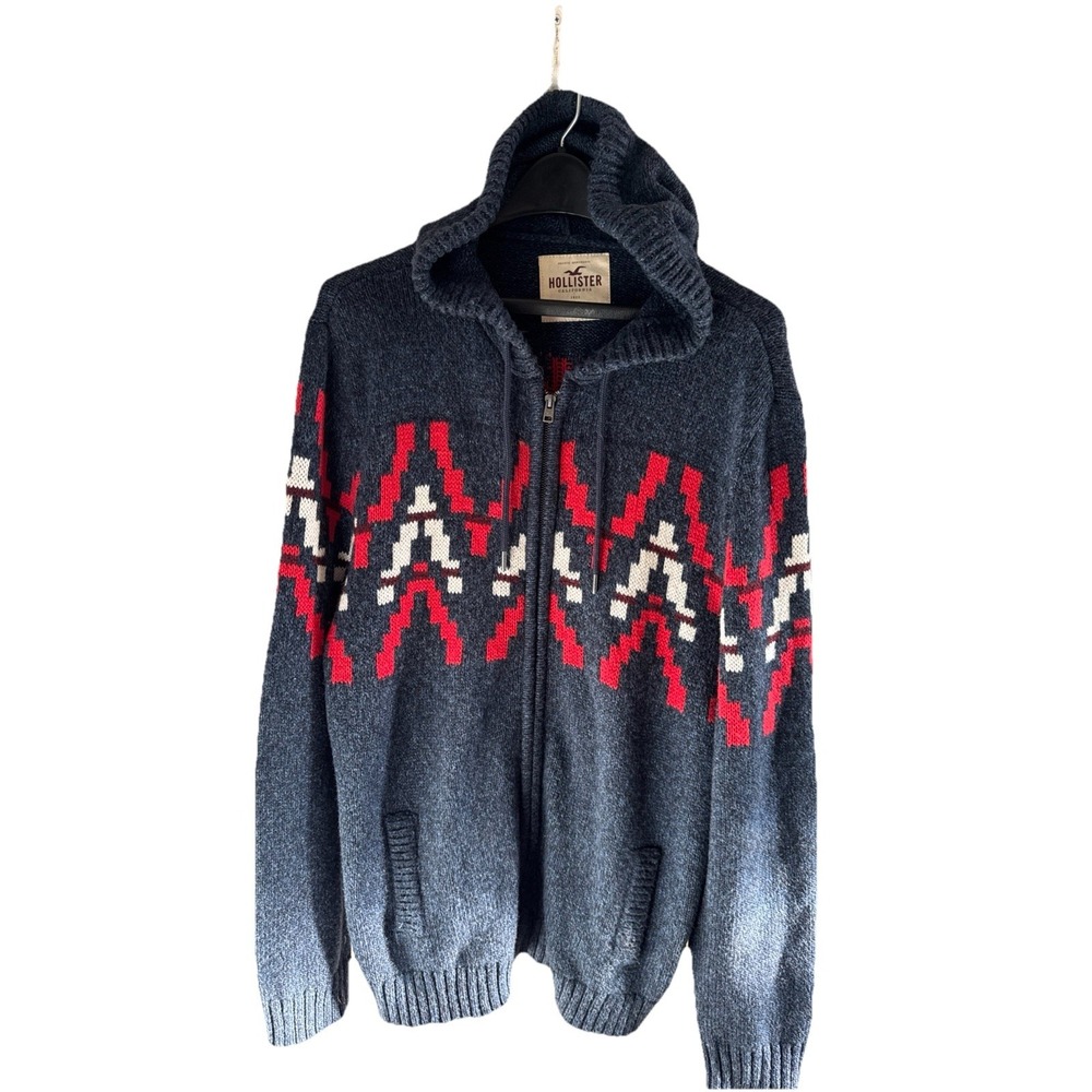 Hollister Hoodie XL Full Zip Sweater Aztec Southwest Cotton Blend Pockets Y2K - Picture 2 of 6